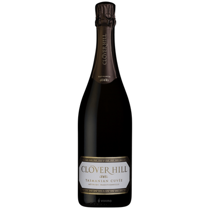 A bottle of Clover Hill Sparkling Wine, elegantly encased in a dark bottle with gold foil on the neck. Its white label prominently displays the Flowers on Norton St brand name and product details, epitomizing sophistication and premium craftsmanship in every pour.