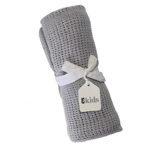 A cozy Baby Blanket in grey, tied with a white ribbon by FlowersonNortonSt, ideal for snuggling.